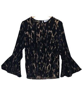 NWT Calvin Klein Metallic Flocked Bell Sleeve Blouse Top Sz S Whimsigoth Goth